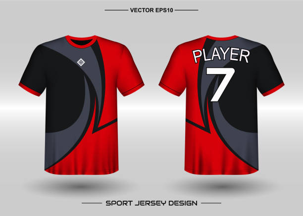 t-shirt sportowy szablon projekt wektorowy, soccer jersey makieta dla klubu piłkarskiego. jednolity widok z przodu i z tyłu. odzież mężczyźni dla dorosłych. - soccer ball running sports uniform red stock illustrations