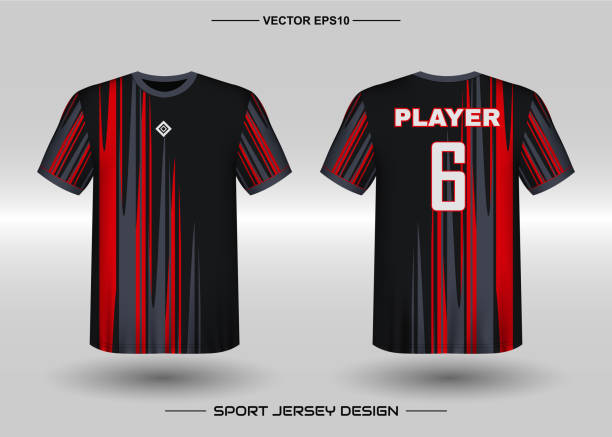 t-shirt sportowy szablon projekt wektorowy, soccer jersey makieta dla klubu piłkarskiego. jednolity widok z przodu i z tyłu. odzież mężczyźni dla dorosłych. - soccer ball running sports uniform red stock illustrations