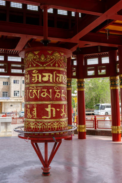 prayer drum in pagoda seven days in Elista prayer drum in pagoda seven days in Elista. republic of kalmykia stock pictures, royalty-free photos & images