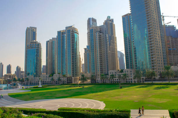 Dubai/UAE - December 3, 2019: View of Burj park by Emaar. New luxury property in Dubai downtown.