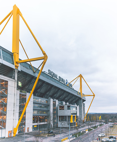 Dortmund / Germany - February 2020: Facade of Westfalenstadion, the home stadium of Borussia Dortmund football club