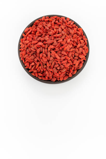 istock Goji berries in round bowl on white background, top view 1224028290