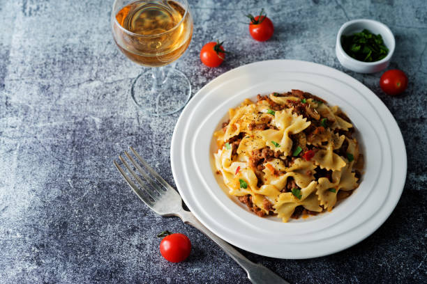 istock Minced beef tomato sauce pasta in a white plate 1224028720