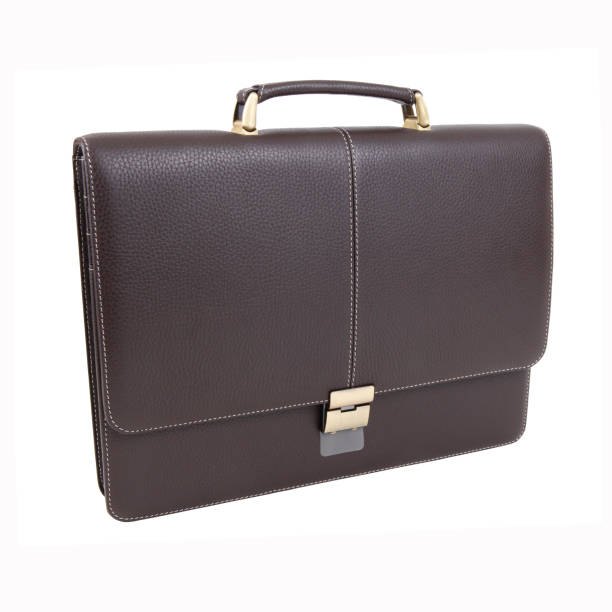 istock Business bag or case in brown leather. Isolated on white 1224030010