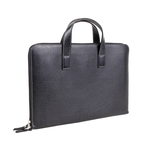 istock Business bag or case in black leather. Isolated on white 1224030052