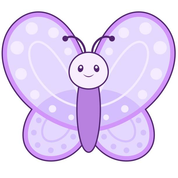 Cute Butterfly With Outline Vector Illustration On White Stock Illustration  - Download Image Now - iStock
