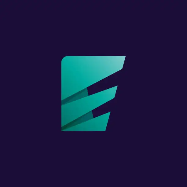 Vector illustration of E letter logo. Folded paper style.