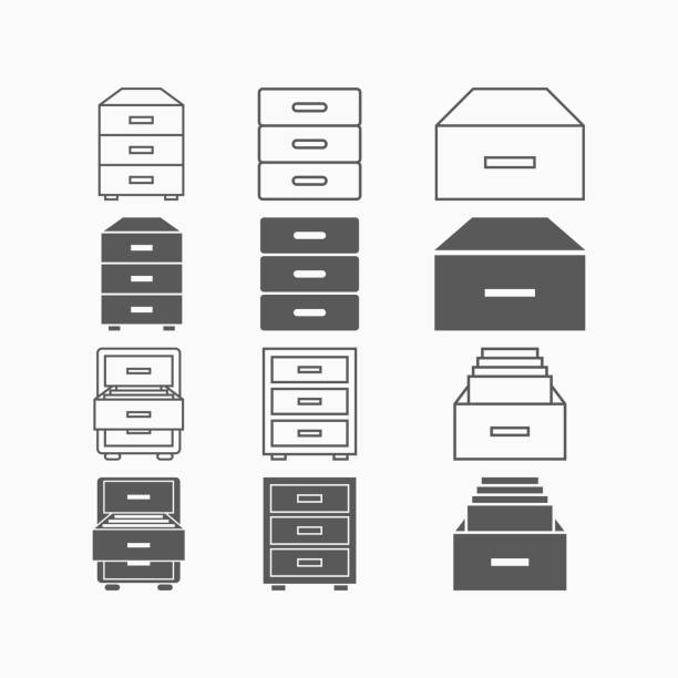 ilustraciones, imágenes clip art, dibujos animados e iconos de stock de icono del cajón, vector de la bandeja - fichero archivador