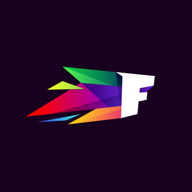 ilustrações de stock, clip art, desenhos animados e ícones de f letter logo in multicolor low poly style. - letter f flash