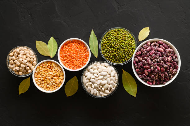 istock Various sources of vegetable protein: beans, lentils, peas, chickpeas, mung bean in bowls. A healthy balanced diet for vegans and vegetarians. 1224038880