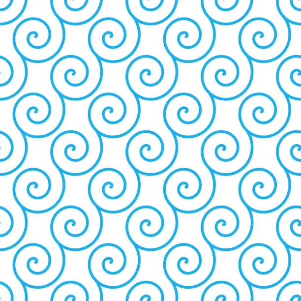 Vector illustration of Blue swirl seamless retro pattern. Abstract spiral pattern. Stock Vector illustration