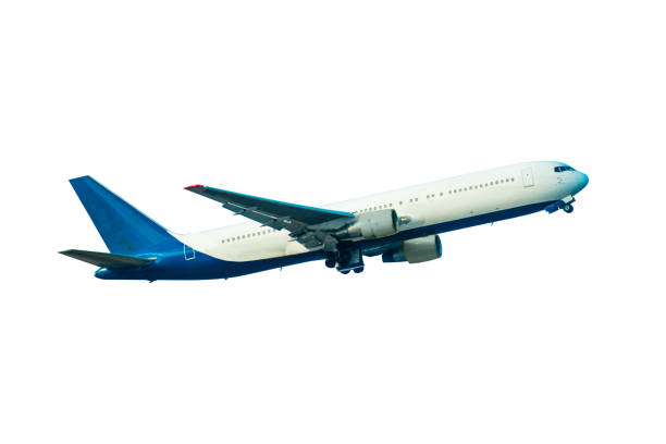 uçan uçak beyaz izole - boeing 737 max stok fotoğraflar ve resimler