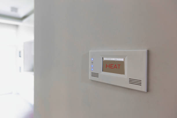 istock Close up photo of modern temperature touch switch board on wall 1224042543