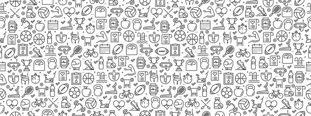 Seamless Pattern with Fıtness Icons Seamless Pattern with Fıtness Icons gym backgrounds stock illustrations