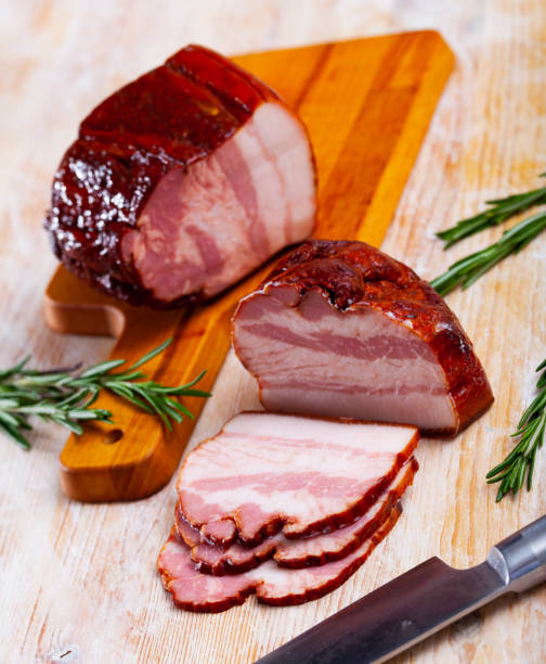istock Appetizing smoked pork belly on the table 1224043415