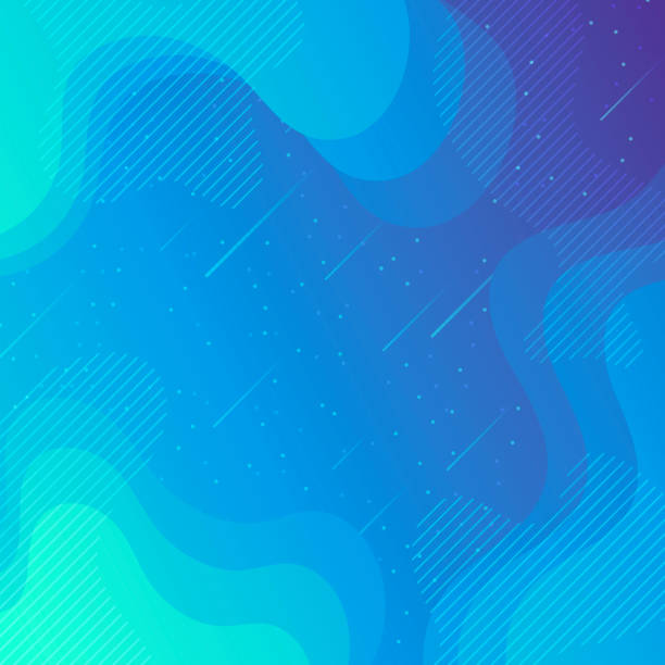 Trendy starry sky with fluid and geometric shapes - Blue Gradient Modern and trendy background. Beautiful starry sky with fluid, geometric and gradient shapes. This illustration can be used for your design, with space for your text (colors used: Turquoise, Blue, Purple). Vector Illustration (EPS10, well layered and grouped), format (1:1). Easy to edit, manipulate, resize or colorize. dark blue sky clouds stock illustrations