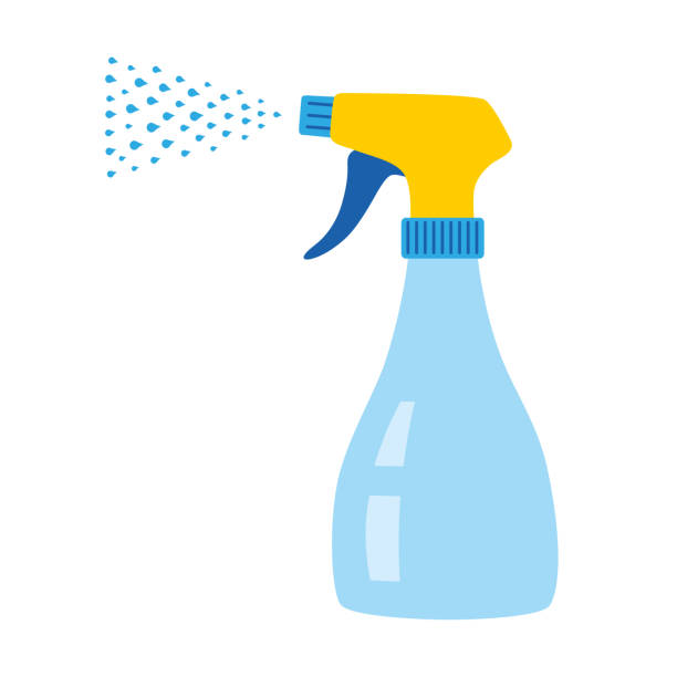 Cleaning spray bottle Cleaning spray bottle flat vector icon spraying stock illustrations