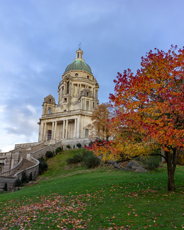 The Ashton Memorial is located at the highest point in Williamson Park, Lancaster, Lancashire,  England, United Kingdom