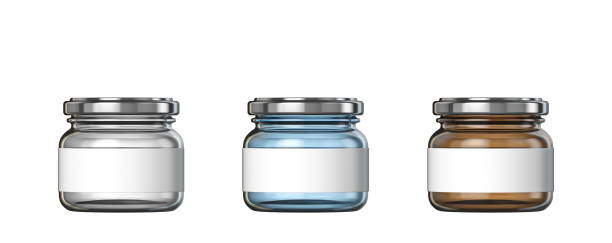 istock White, blue and brown big glass jars white label 3D 1224049853
