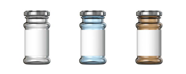 istock White, blue and brown big glass jars white label 3D 1224049871