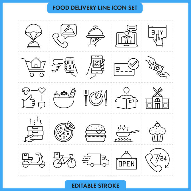 ilustrações de stock, clip art, desenhos animados e ícones de restaurant line icon set. editable stroke - bar code illustrations