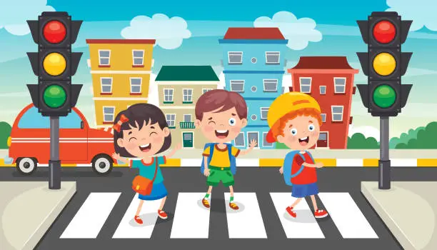 Vector illustration of Traffic Concept With Funny Characters