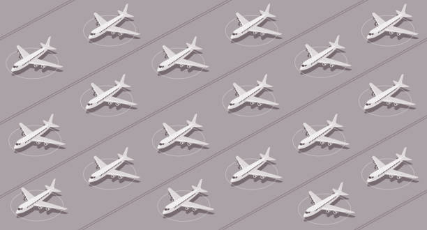Planes grounded by coronavirus pandemic sit idle at airport Planes grounded by coronavirus pandemic sit idle at airport. Flat vector pattern. stranded stock illustrations