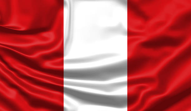 istock Realistic flag. Peru flag blowing in the wind. Background silk texture. 3d illustration. 1224059225