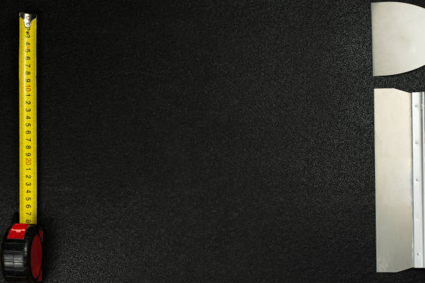 istock Set of house painter tools on black background with copy space, top view, flat lay. 1224065503