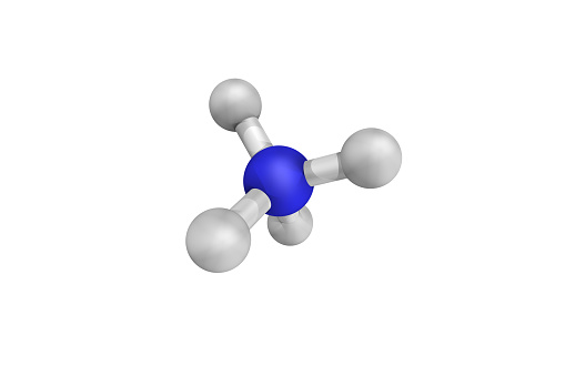 3d structure of Ammonium, a positively charged polyatomic ion. It is formed by the protonation of ammonia. Ammonium is also a general name for positively charged or protonated substituted amines.