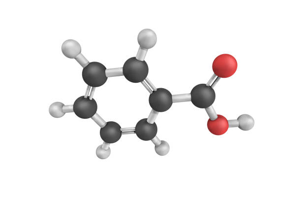 istock 3d structure of Benzoic acid, a colorless crystalline solid and a simple aromatic carboxylic acid. Benzoic acid occurs naturally in many plants 1224068120