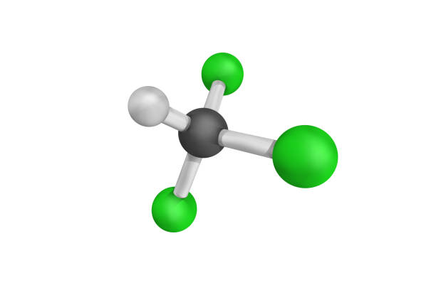 3d structure of Chloroform, or trichloromethane, a colorless, sweet-smelling, dense liquid that is produced on a large scale as a precursor to PTFE and refrigerants.