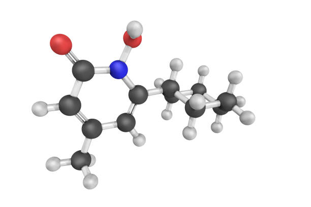 istock 3d structure of Ciclopirox olamine,  a synthetic antifungal agent for topical dermatologic treatment of superficial mycoses. It is most useful against Tinea versicolor 1224068365