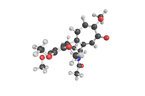 3d structure of Colchicine, a medication most commonly used to treat gout. It is a toxic natural product and secondary metabolite, originally extracted from plants of the genus Colchicum.