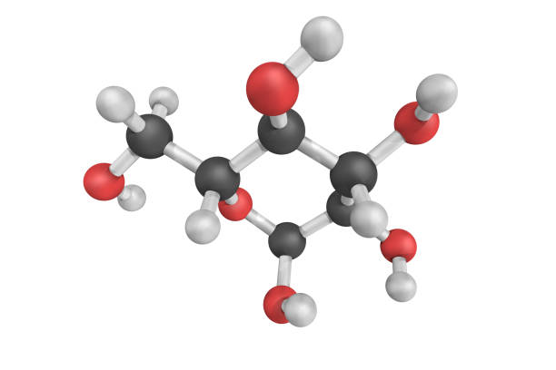 3d structure of Glucopyranose, a solid form of glucose crystallised from water solutions.
