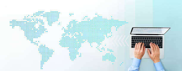 istock Laptop and world map. World business and internet. 1224077244