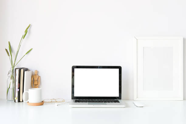 istock Workspace desk and laptop. copy space and blank screen. Business image, Blank screen laptop and supplies. 1224079349
