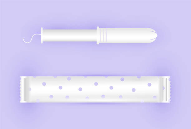 Feminine White Tampon With White Thread Menstruation Days Tampon In Pack Swab With Applicator Woman Care Illustration Of Hygiene Products In A Flat Style Stock Illustration - Download Image