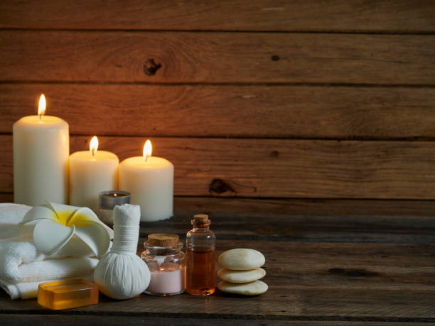 istock Beautiful spa composition on wooden table in the dark. 1224081285