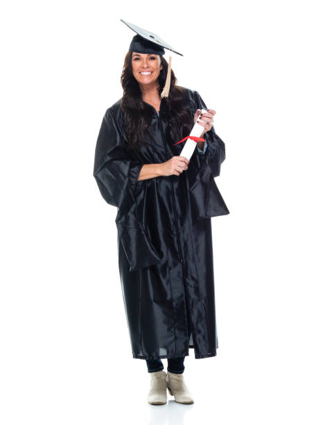 istock Caucasian young women standing in front of white background and holding document 1224083287