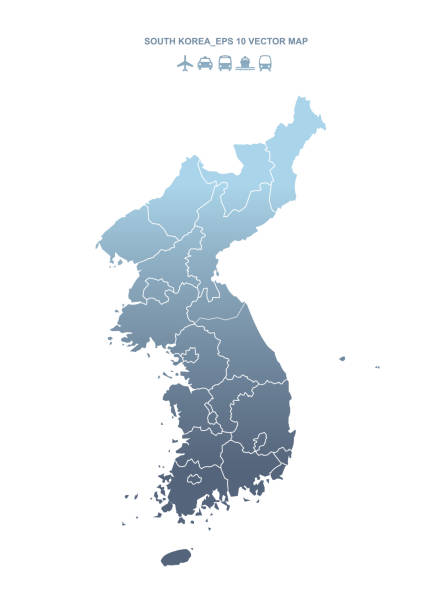 koreańska mapa wektorowa. szczegółowa mapa wektorowa półwyspu koreańskiego. - korean peninsula stock illustrations