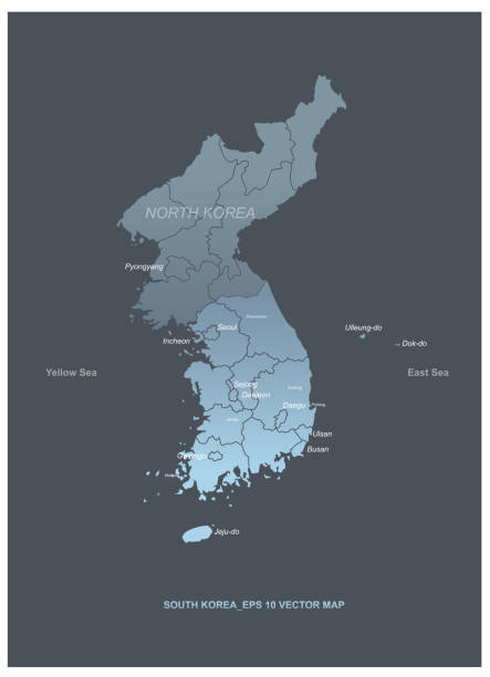 illustrations, cliparts, dessins animés et icônes de carte vectorielle de corée. carte vectorielle détaillée de la péninsule coréenne. - korean peninsula