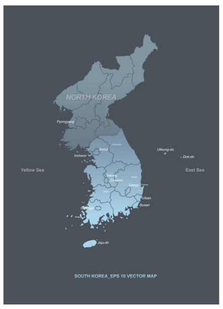 韓国ベクトルマップ。詳細な朝鮮半島ベクトルマップ。 - korean war点のイラスト素材／クリップアート素材／マンガ素材／アイコン素材