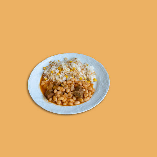 istock Cooked rice with corn and bean with cow meat in the plate for dinner 1224085266