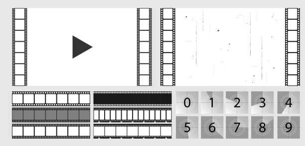 ilustrações, clipart, desenhos animados e ícones de coleção de listras retrô de filme. quadro de contagem regressiva. quadro de vídeo. ilustração vetorial. - camera film design element frame textured