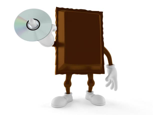 chocolate character holding cd disc - dark chocolate audio imagens e fotografias de stock