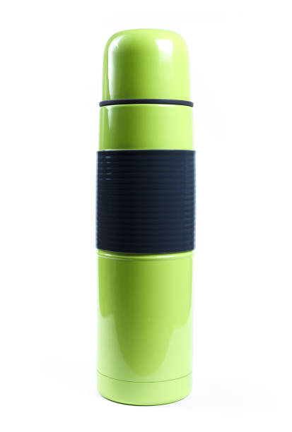 istock Green metal thermos isolated on white background. 1224090028