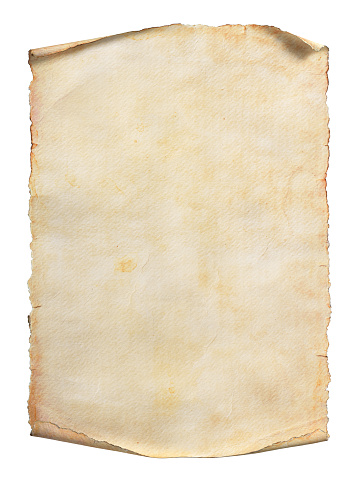 Pergamino de papel antiguo o pergamino aislado sobre un fondo blanco. Ruta de recorte incluida. photo