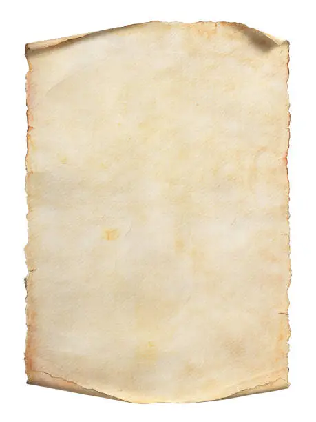 Photo of Old paper scroll or parchment isolated on a white background. Clipping path included.