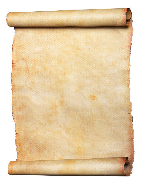 manuscrito de pergamino vintage o pergamino aislado sobre un fondo blanco. ruta de recorte incluida. - scroll parchment paper old fotografías e imágenes de stock